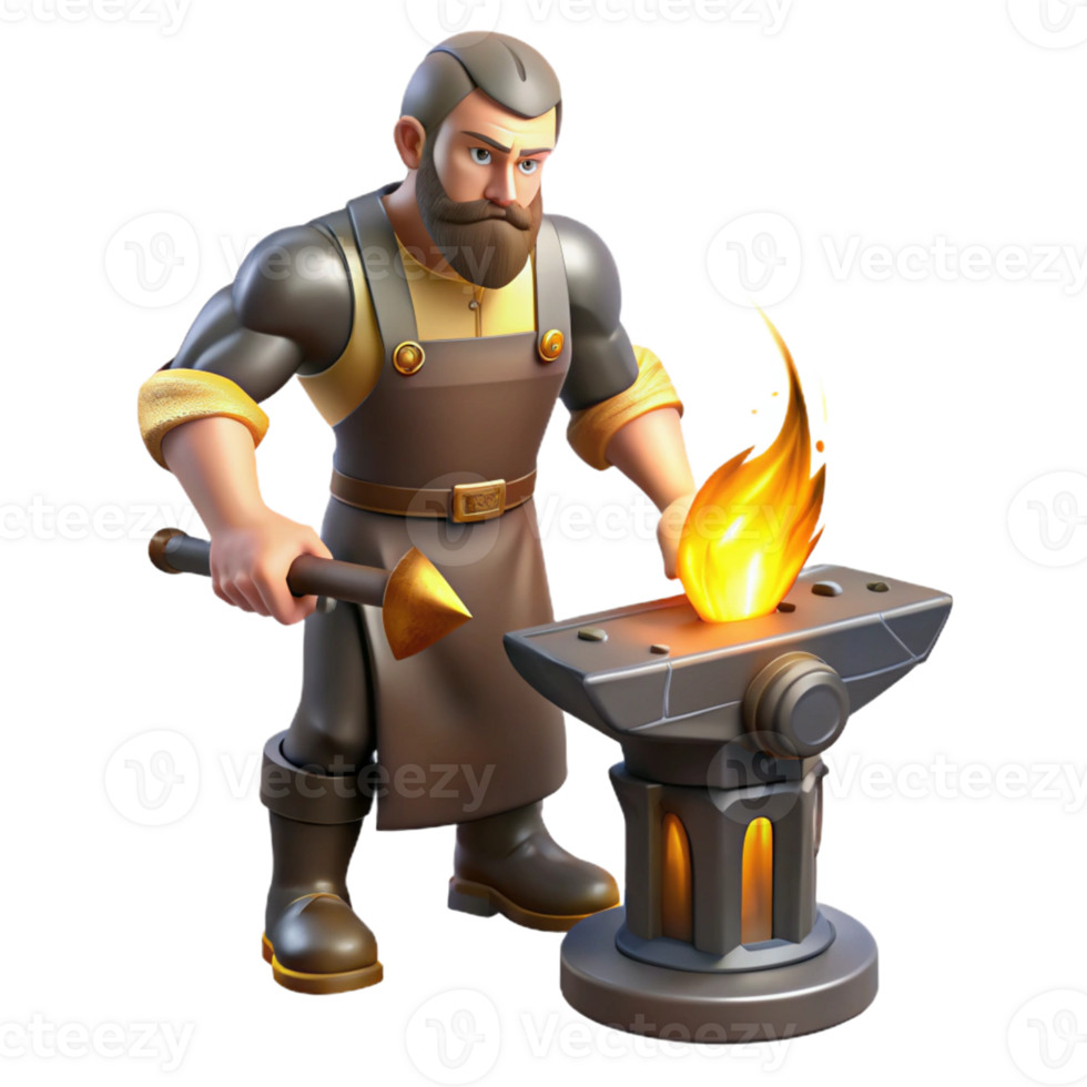 extraordinary abstract Blacksmith 3D Illustration Crafting with Fire authentic png