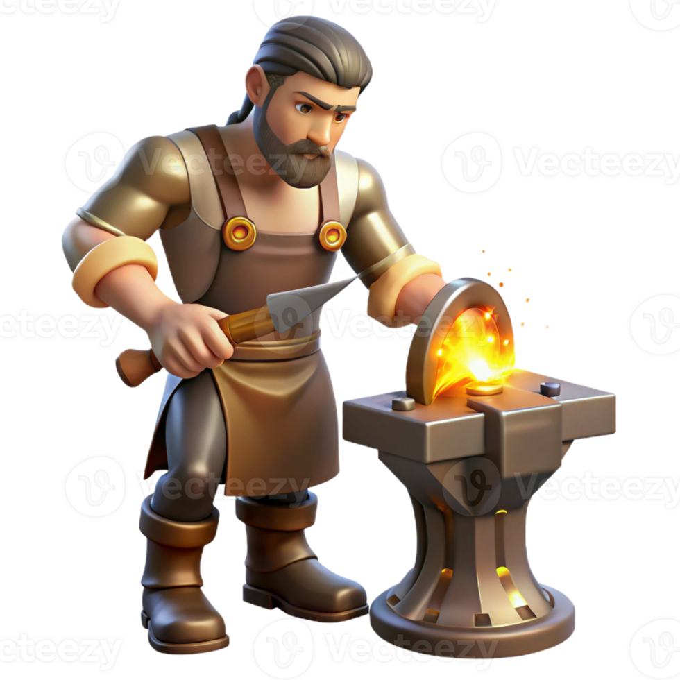 stunning artistic Blacksmith 3D Illustration Crafting Metal at the Anvil original png