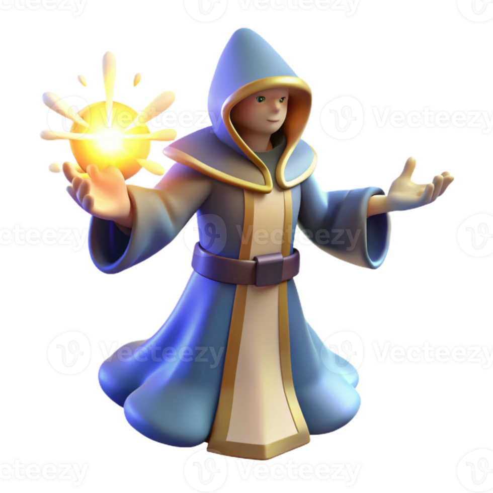 impressive rustic Young Wizard 3D Render, Fantasy Character Illustration genuine png