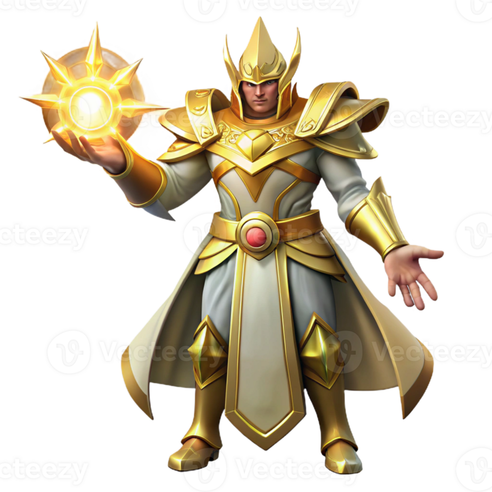 vibrant modern Golden Sun Priest 3D Illustration high resolution png