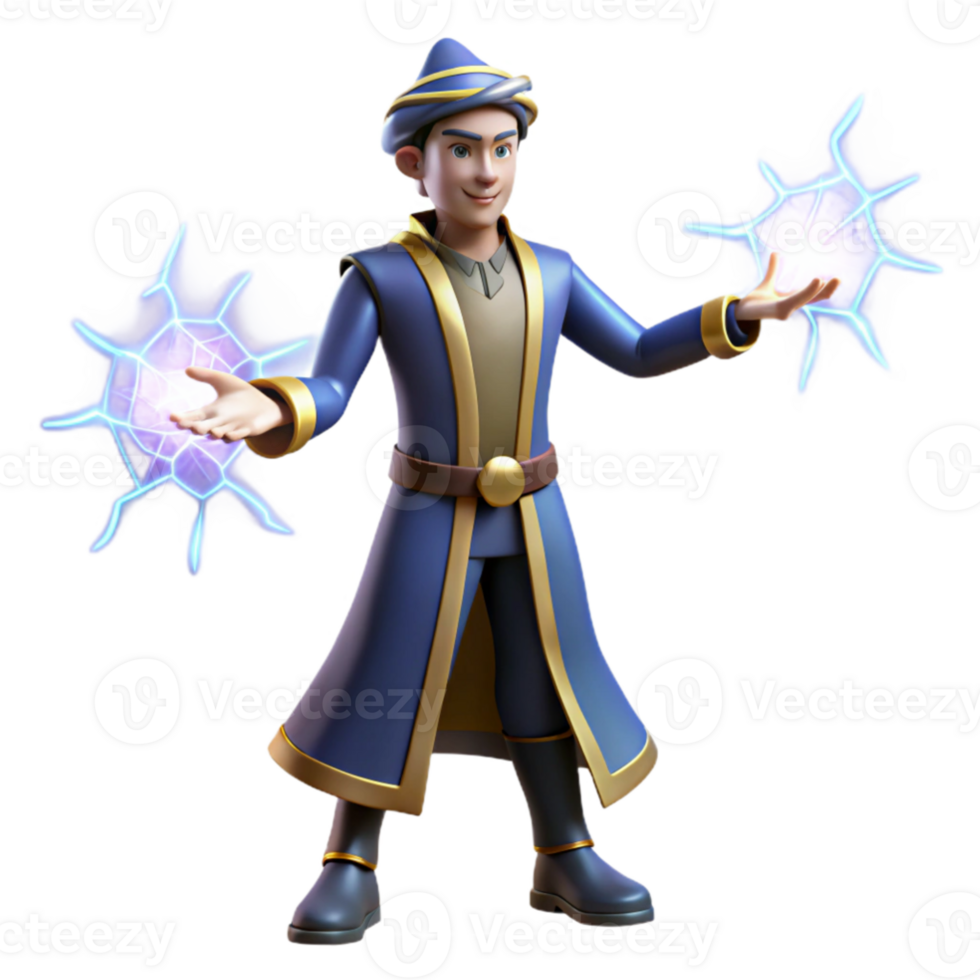 vibrant rustic Young Wizard 3D Render high resolution png
