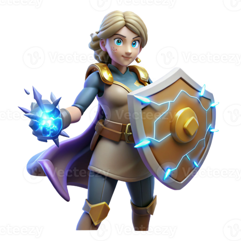 stunning creative 3D Render of Female Warrior with Shield exclusive png