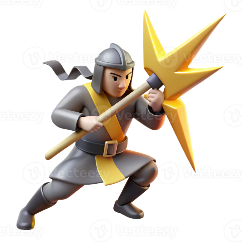 stunning classic 3D Render Warrior with Halberd 4K png