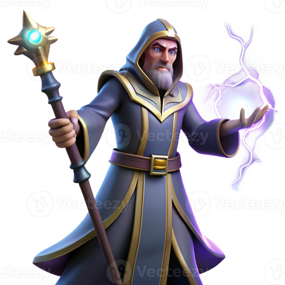 stunning abstract Wizard 3D Render, Magical Staff, Purple Energy premium png