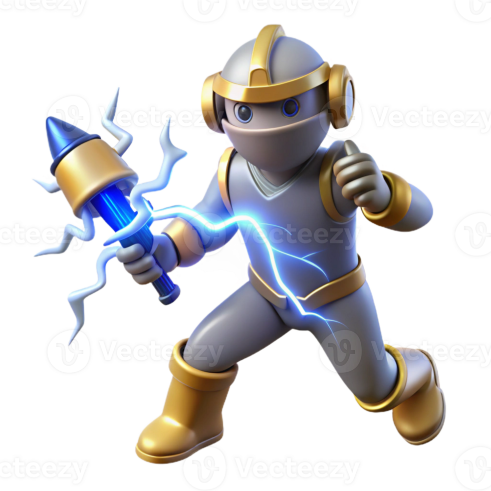 beautiful classic 3D Render of a Robot Knight with Lightning original png