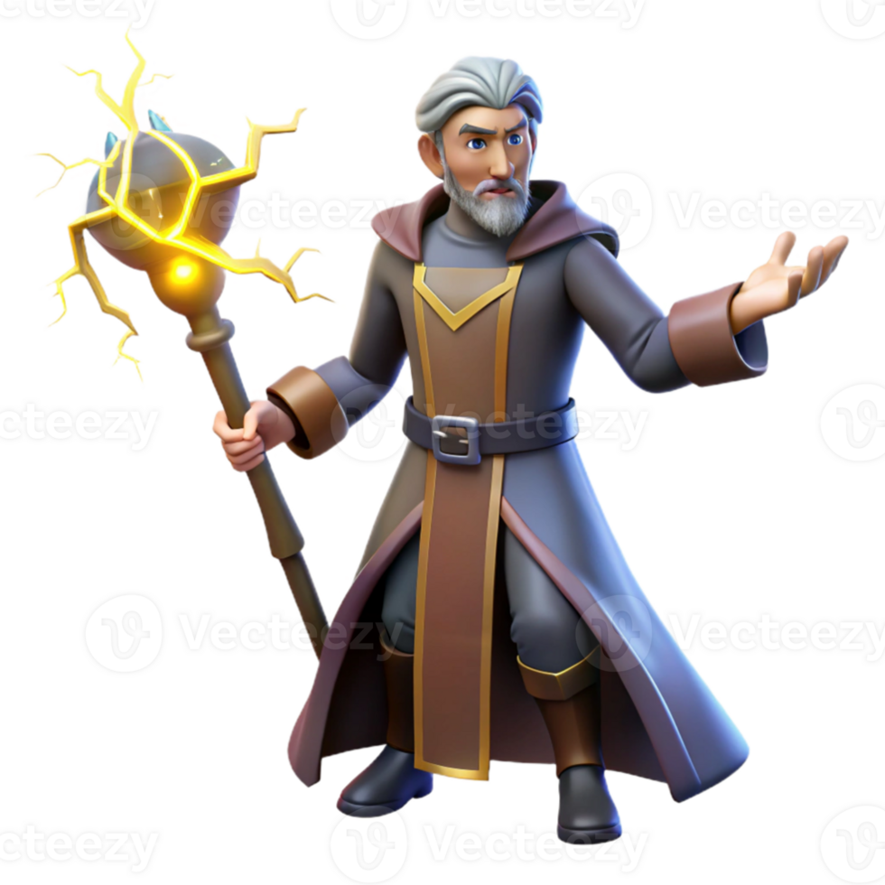 stunning minimalist 3D Render Wizard Staff Magic Fantasy authentic png