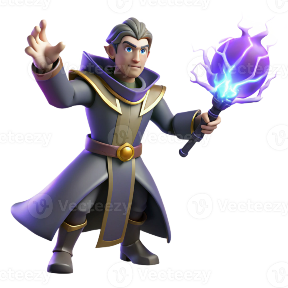 stunning minimalist 3D Render Wizard with Staff high quality png