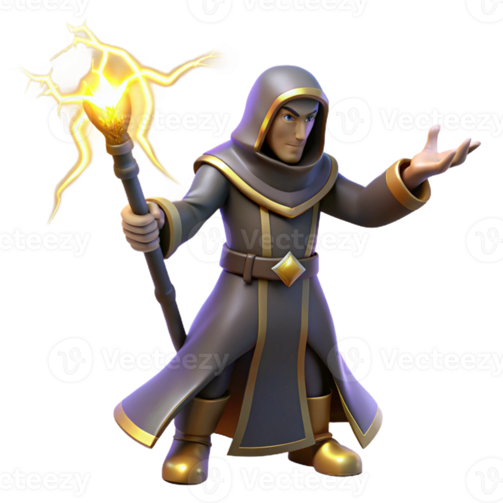 extraordinary abstract 3D Render Wizard with Staff high quality png
