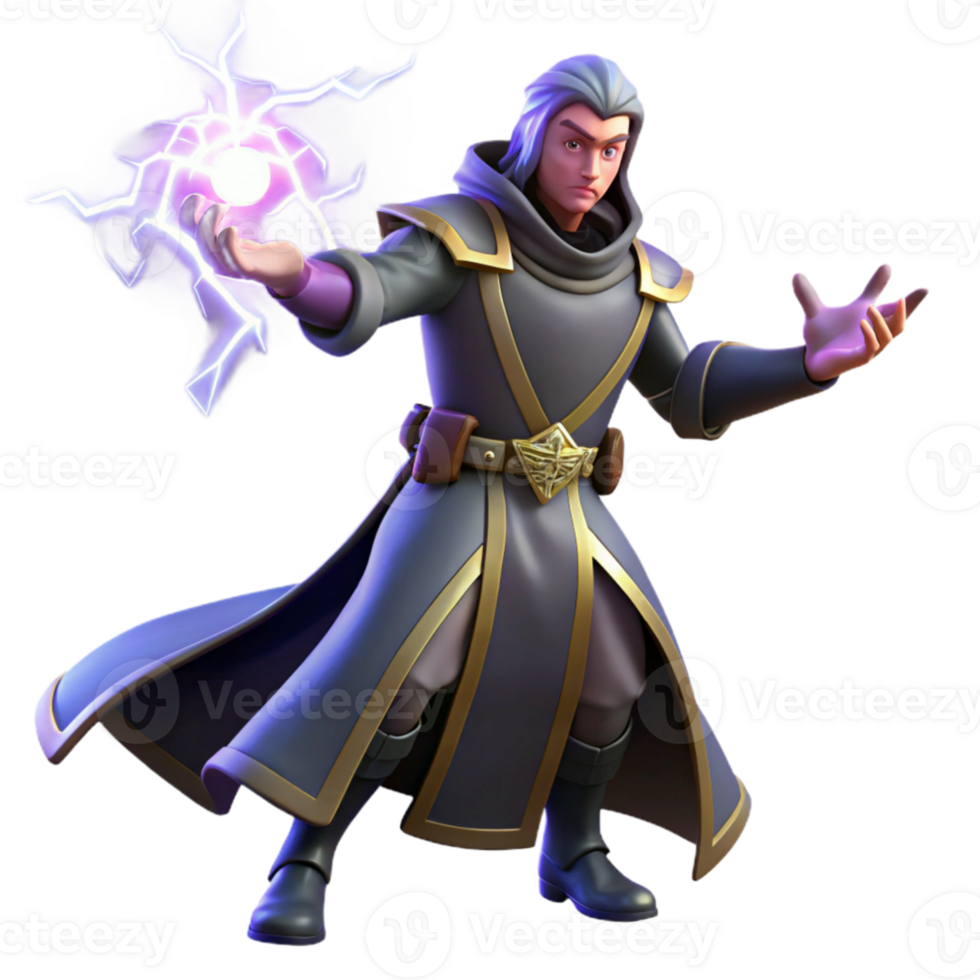 dramatic minimalist 3D Render Wizard Casting Spell premium png