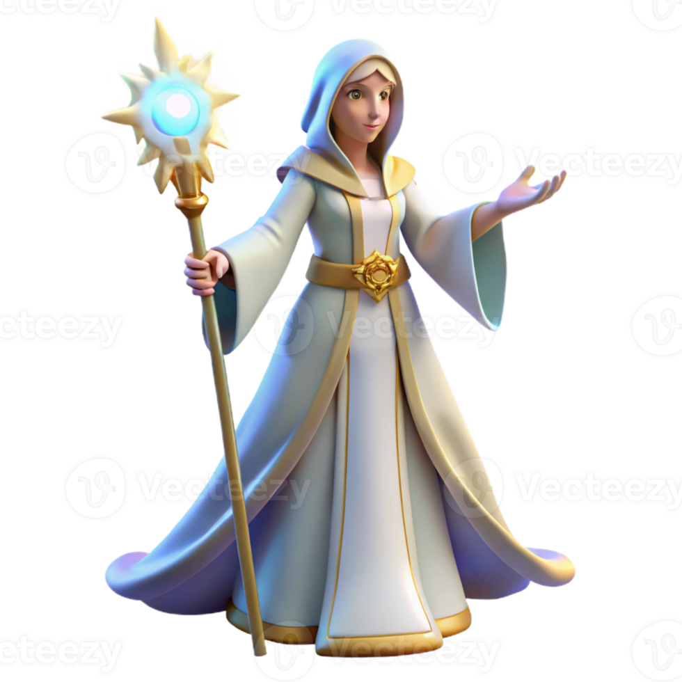 magnificent rustic 3D Render of Female Mage with Staff original png