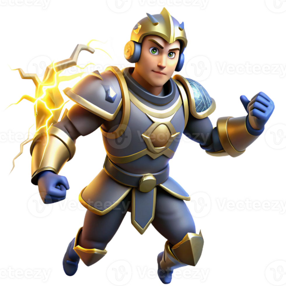 dramatic traditional 3D Render Golden Armored Knight premium png