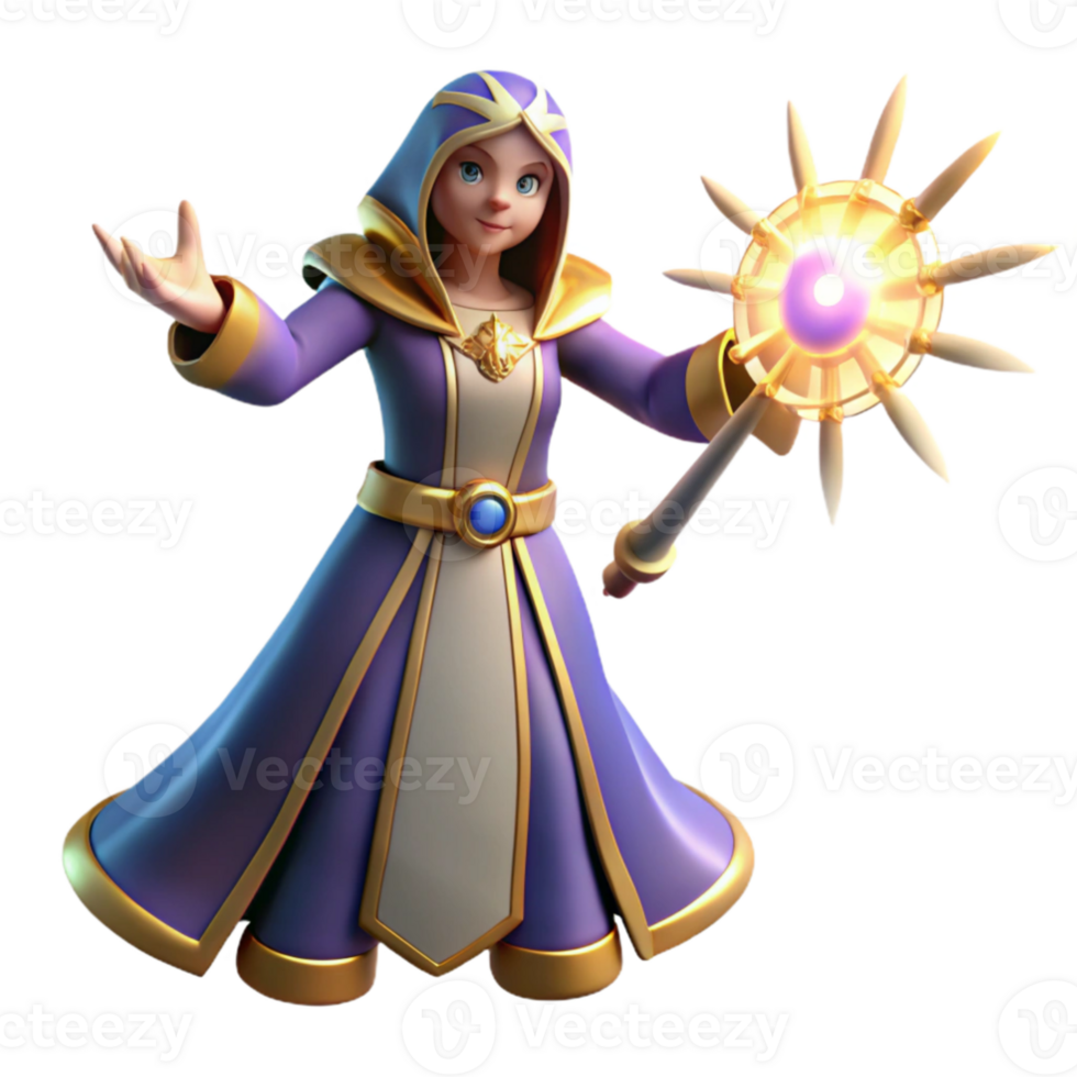 elegant classic Young Mage 3D Render authentic png