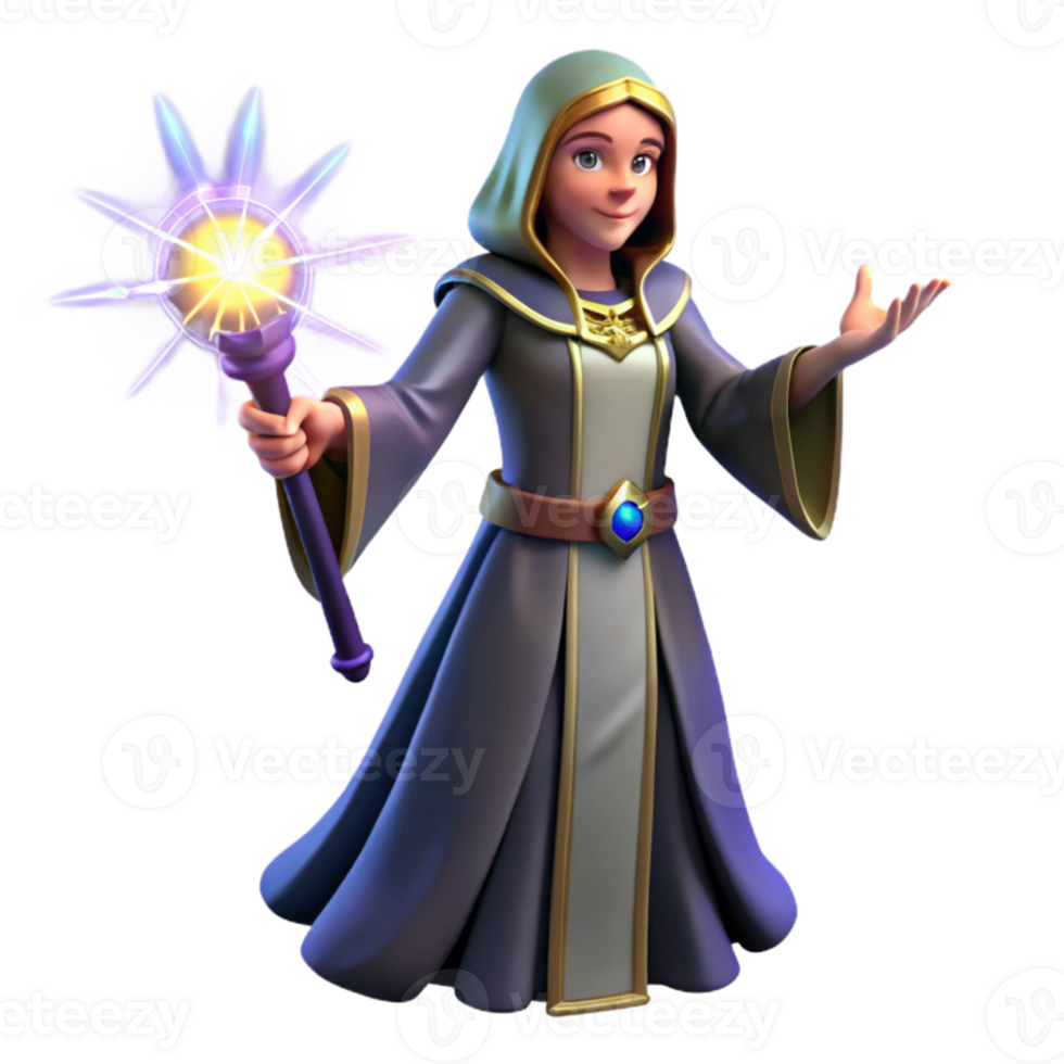 elegant traditional Young sorceress 3D render exclusive png
