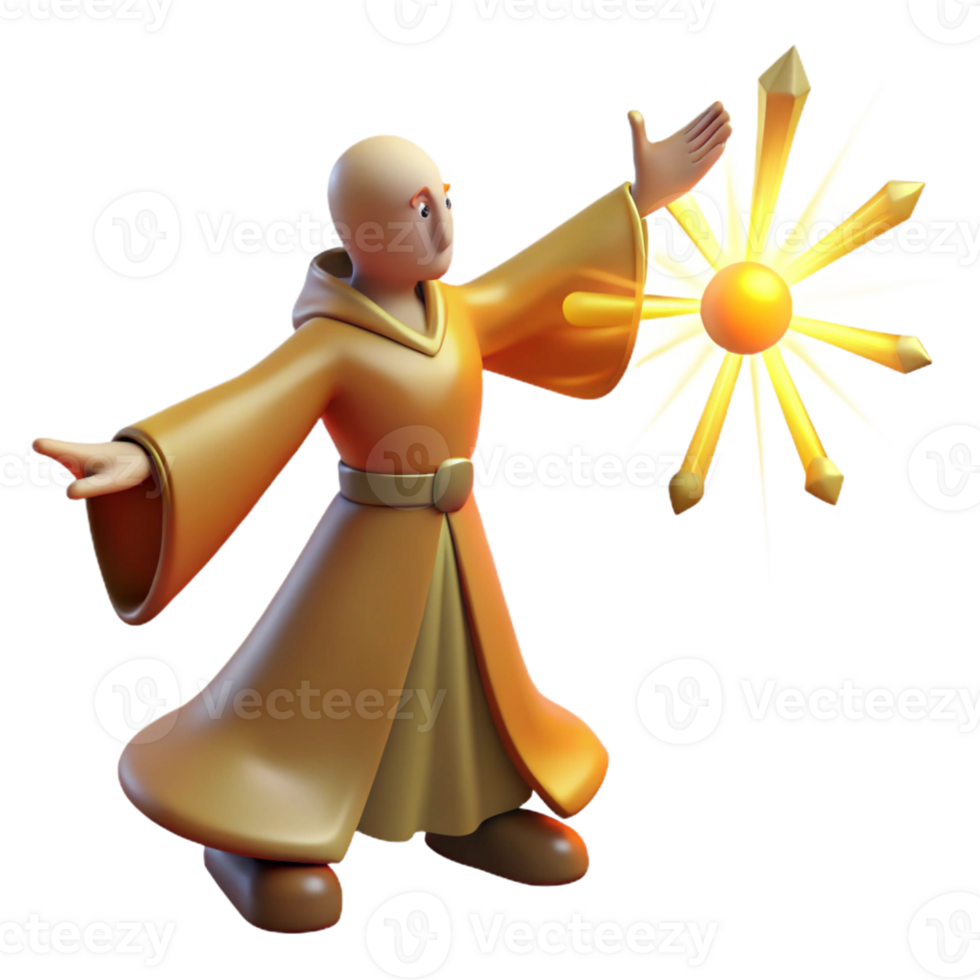 beautiful minimalist 3D Render Monk Casting Spell authentic png