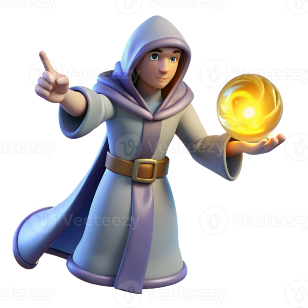 magnificent minimalist 3D Render Wizard with Orb 4K png