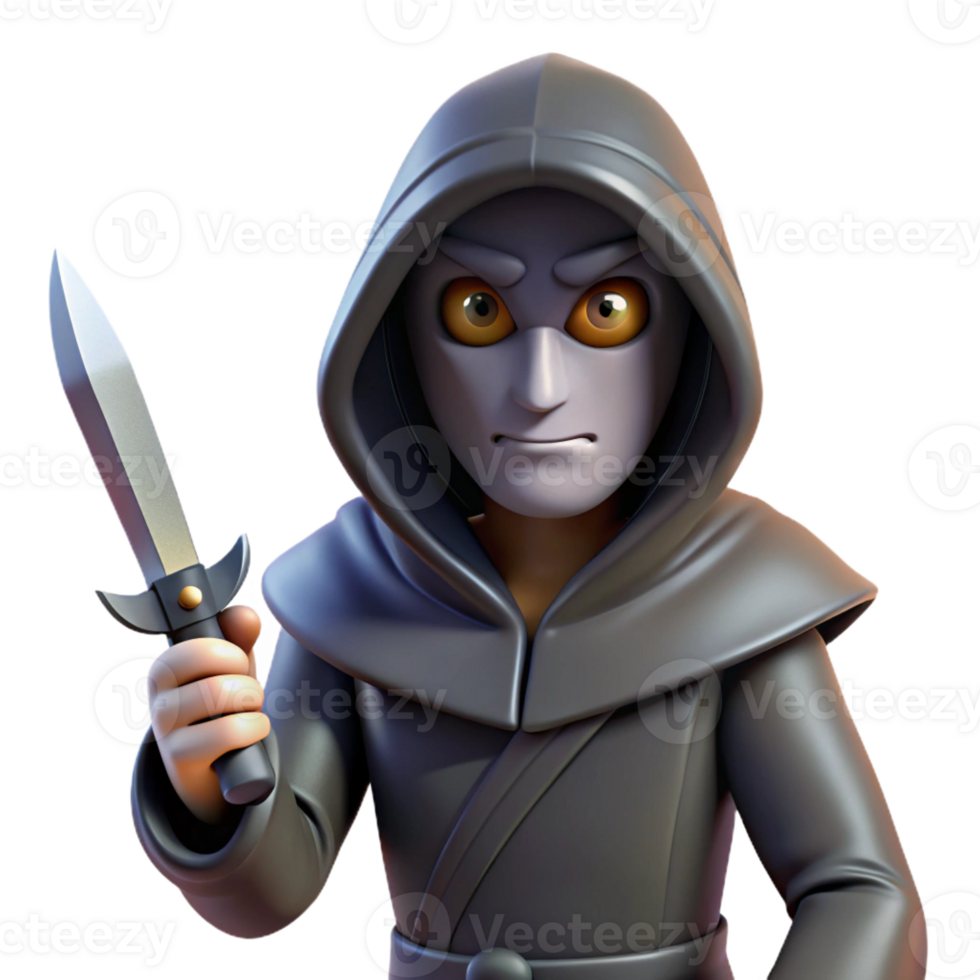 elegant rustic 3D Render Mysterious Hooded Figure with Dagger genuine png