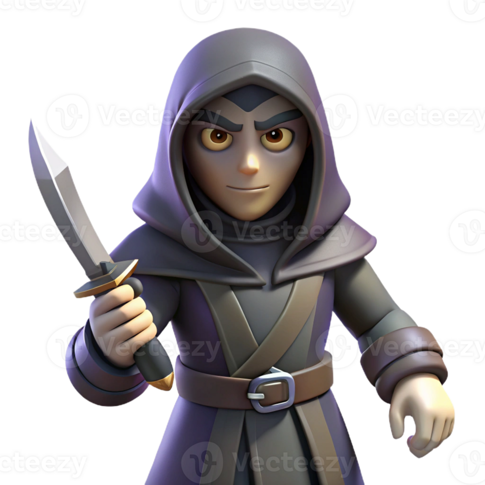 serene artistic 3D Render Mysterious Hooded Figure with Dagger genuine png
