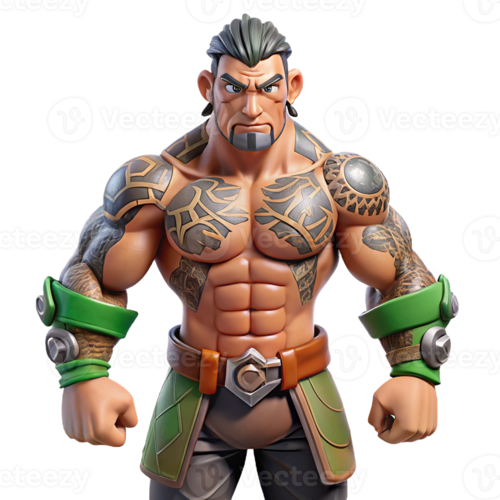 beautiful artistic Powerful 3D Render of Tattooed Warrior exclusive png