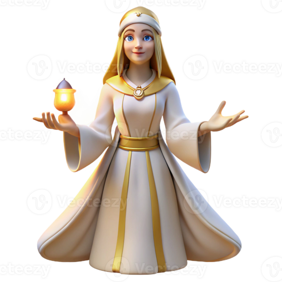 vibrant rustic 3D Render of a Woman in White Robe exclusive png