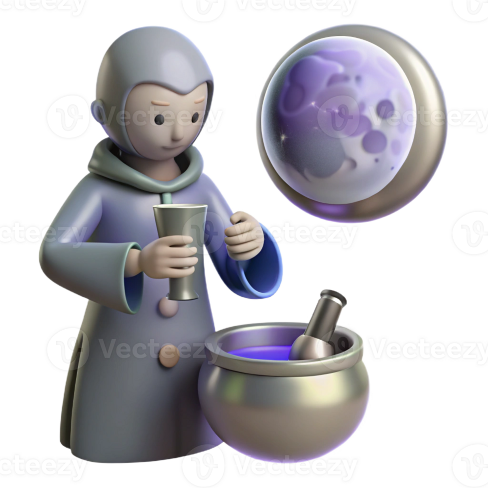 wonderful minimalist 3D Render Wizard Moon Potion original png