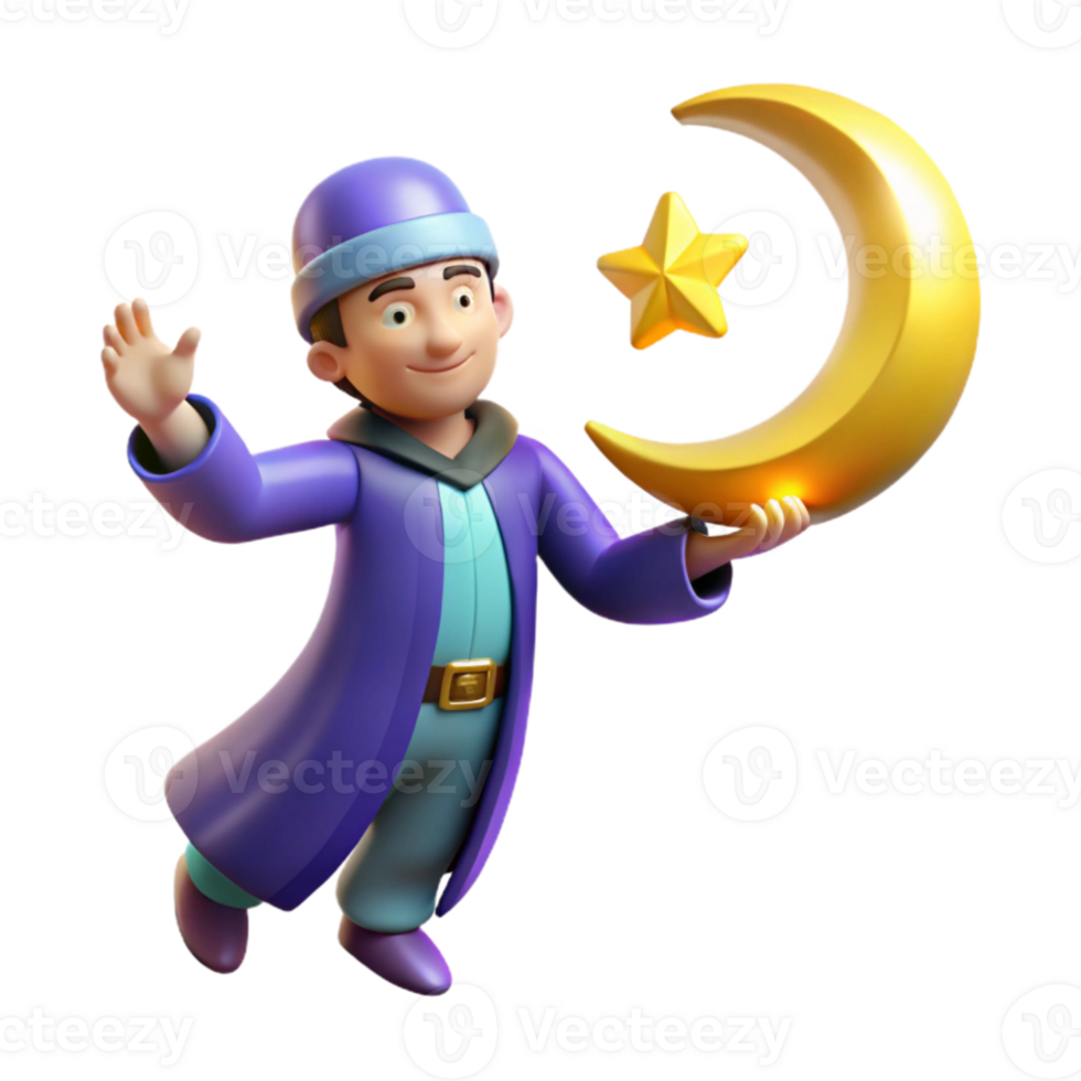 stunning vintage 3D Cartoon Character Holding Crescent Moon high quality png
