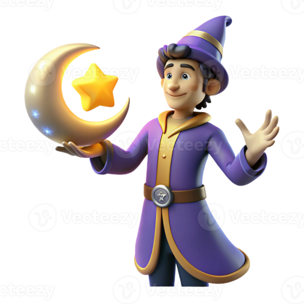 vibrant abstract 3D Render of a Friendly Wizard high resolution png