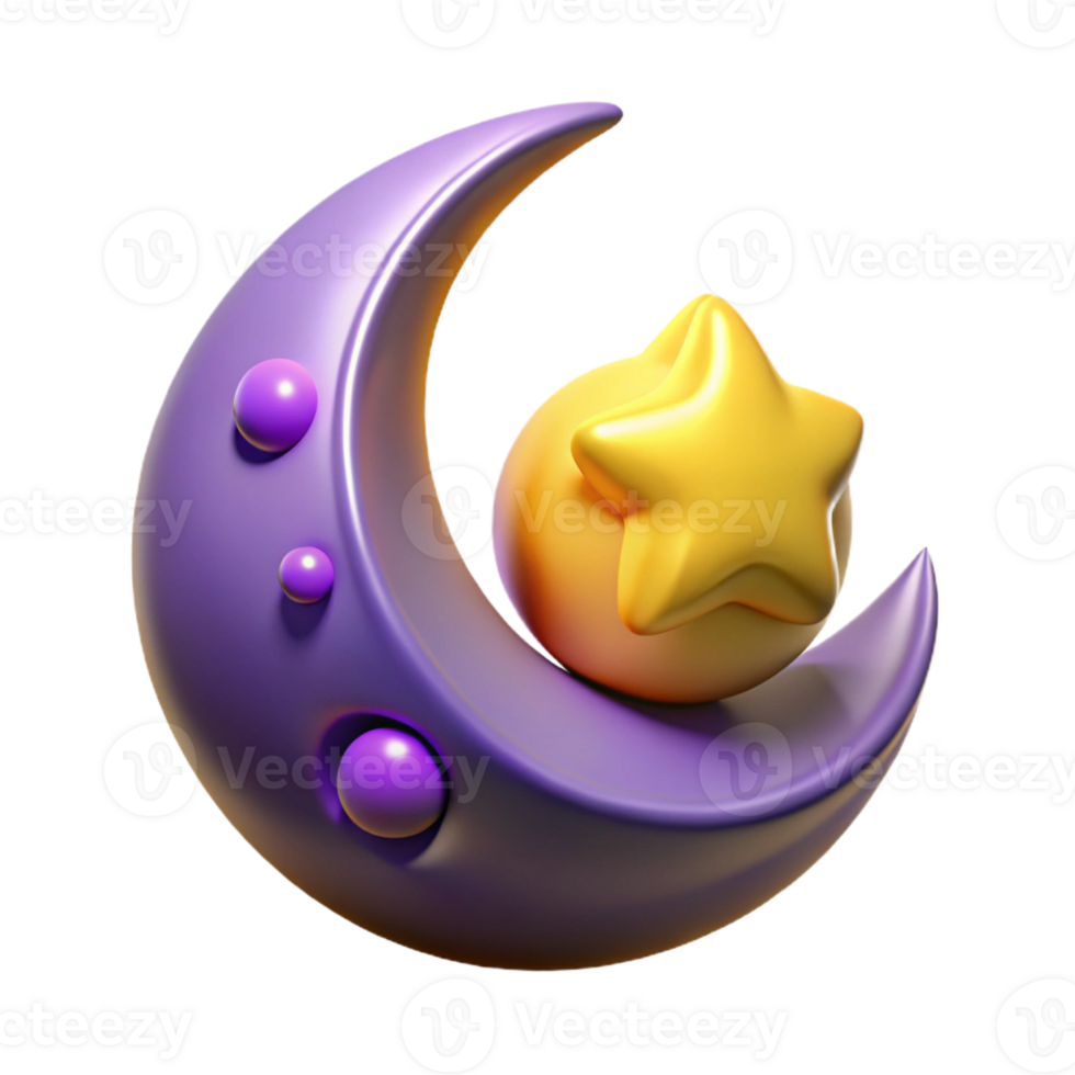 impressive abstract 3D Render Moon and Star Illustration professional png