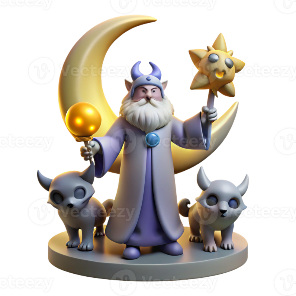 stunning modern Wizard with Moon and Sun 3D Render authentic png