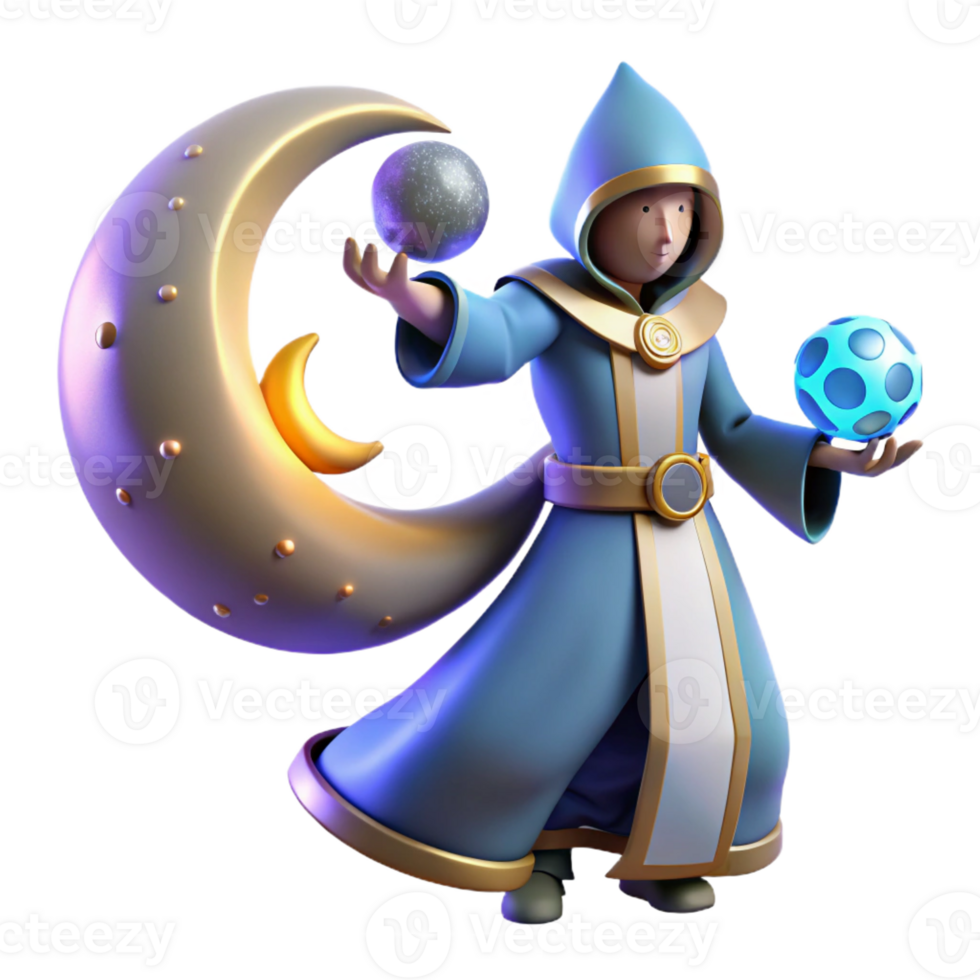 magnificent classic 3D Render Wizard Moon Magic detailed png