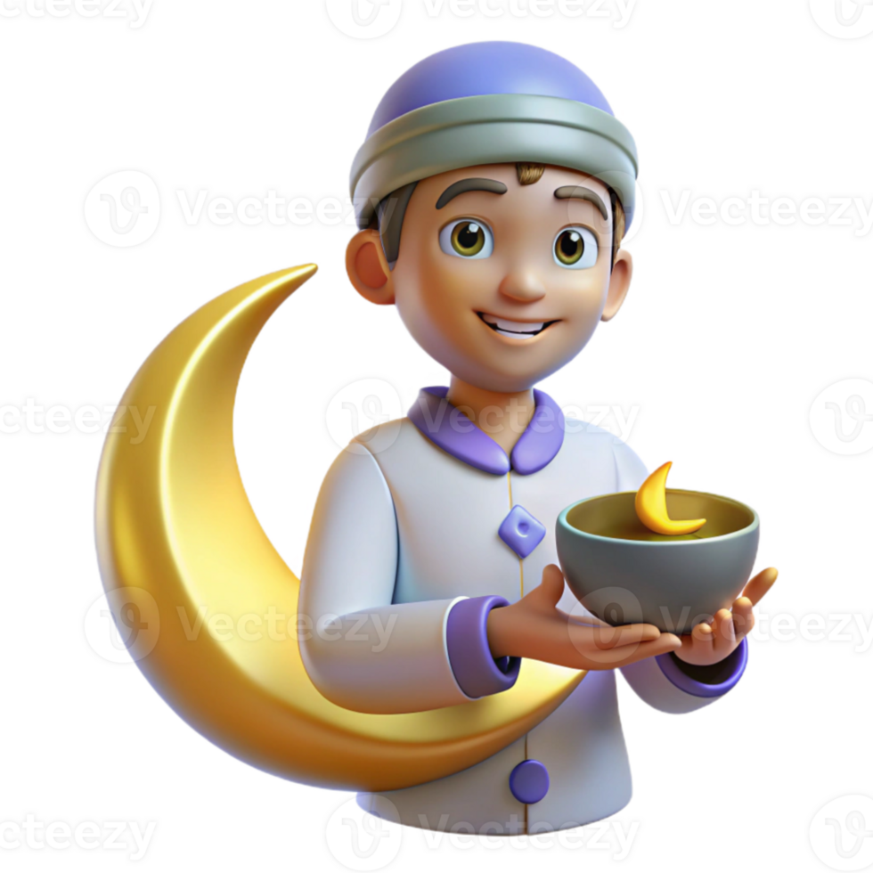 magnificent rustic 3D Render Boy Crescent Moon Bowl high resolution png