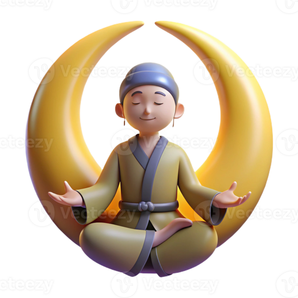beautiful classic 3D Render Peaceful Monk Moon Illustration high quality png