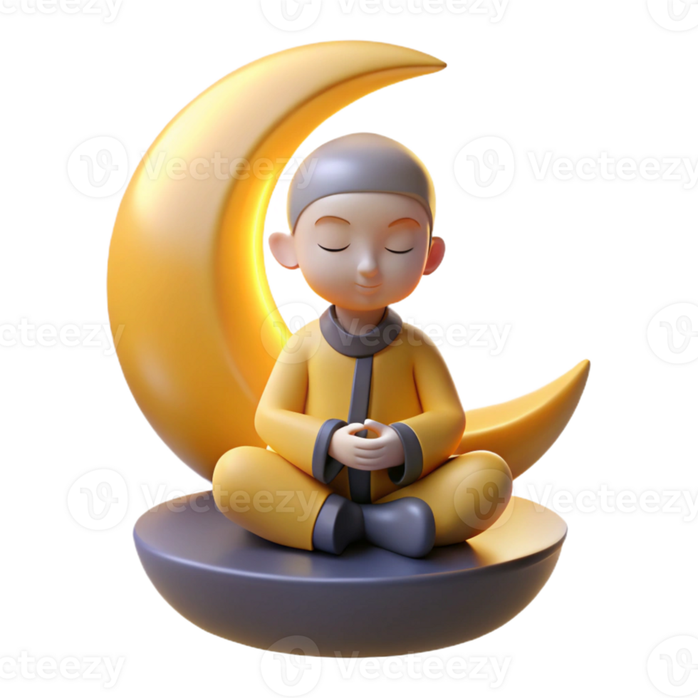 extraordinary rustic 3D Render Peaceful Monk Crescent Moon original png