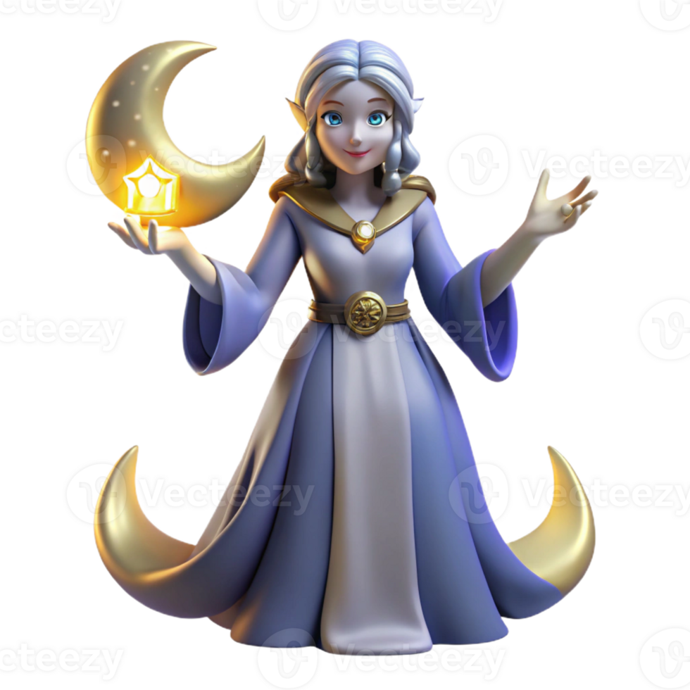 beautiful rustic Enchanted Moon Elf 3D Render detailed png