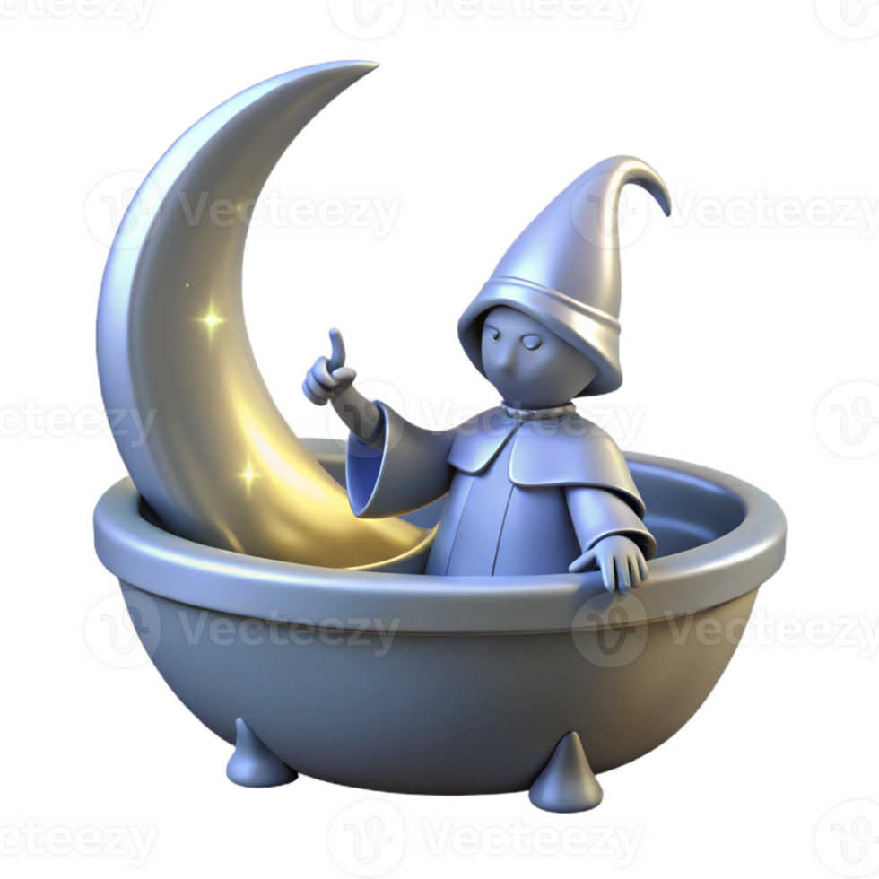 magnificent vintage 3D Render of a Magical Elf in a Tub with a Crescent Moon professional png