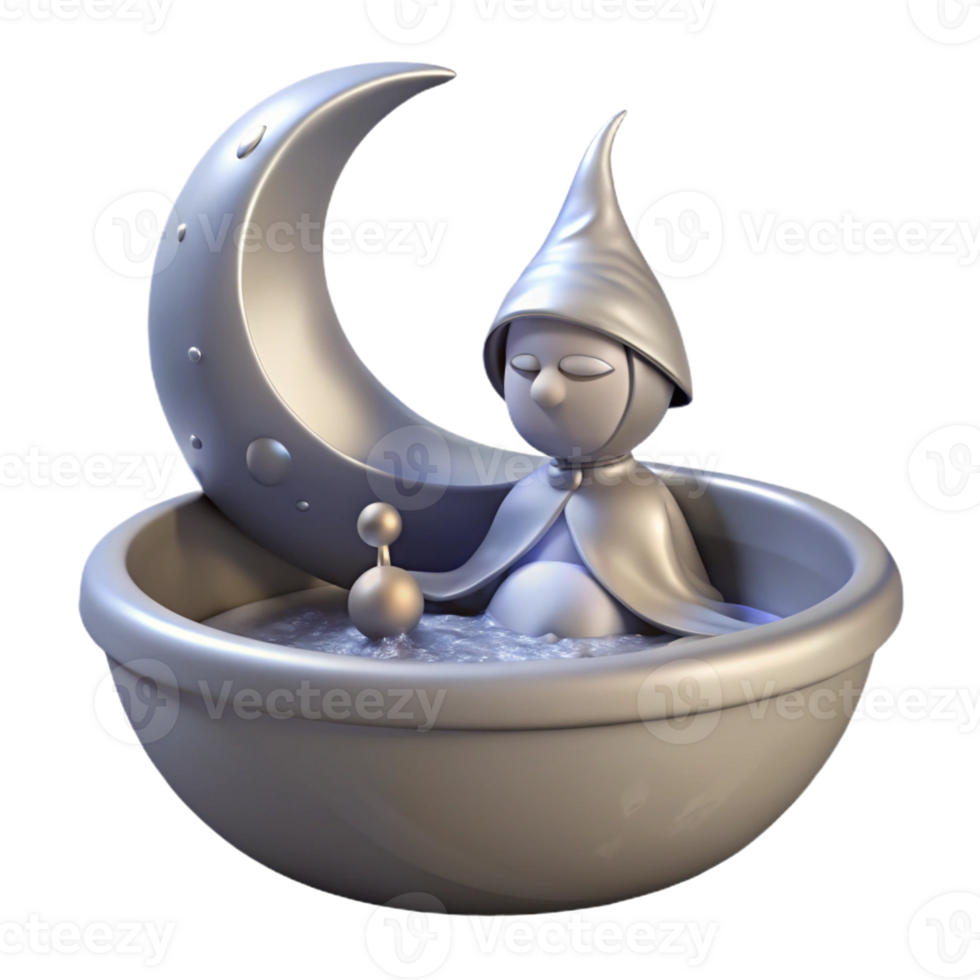 extraordinary traditional Serene 3D Render Elf Bathing Under Crescent Moon high quality png