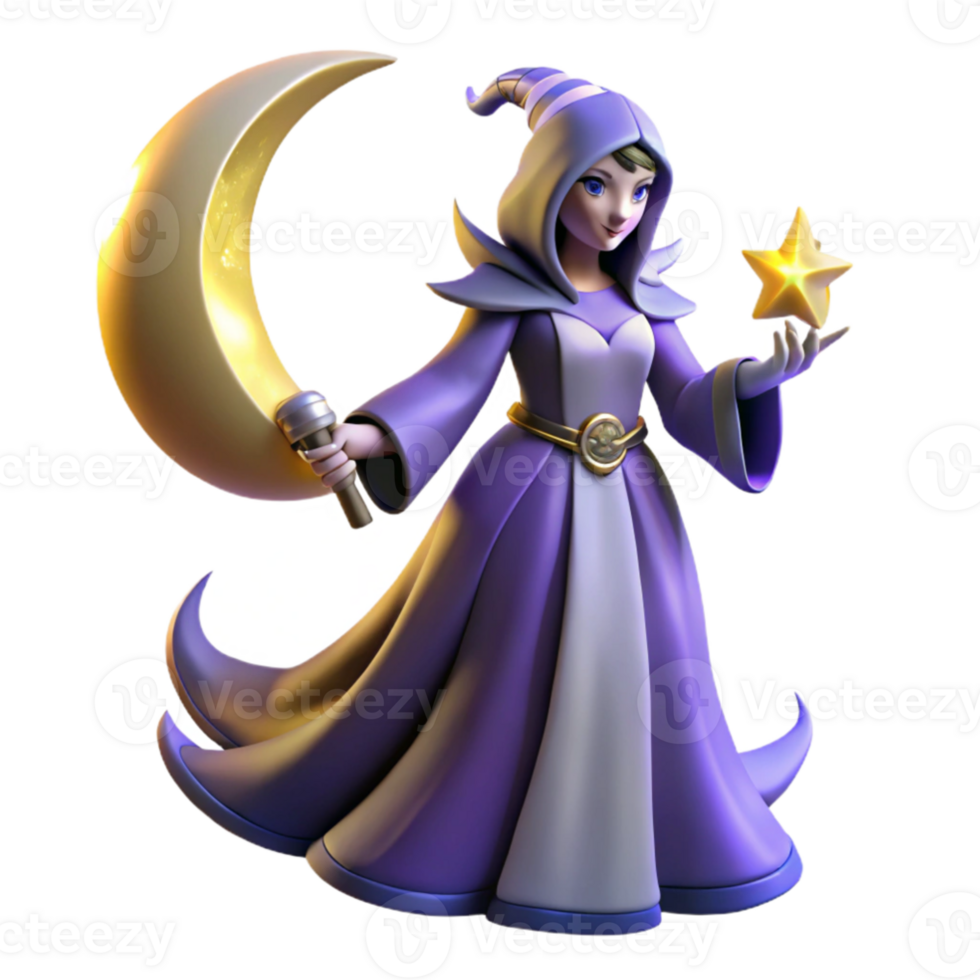 vibrant classic 3D Render Moonlit Sorceress premium png