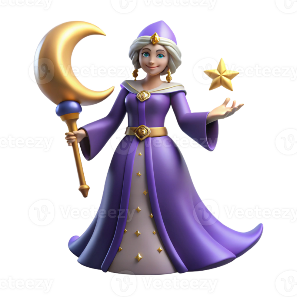 impressive rustic Fantasy 3D Render of a Purple Robed Sorceress professional png