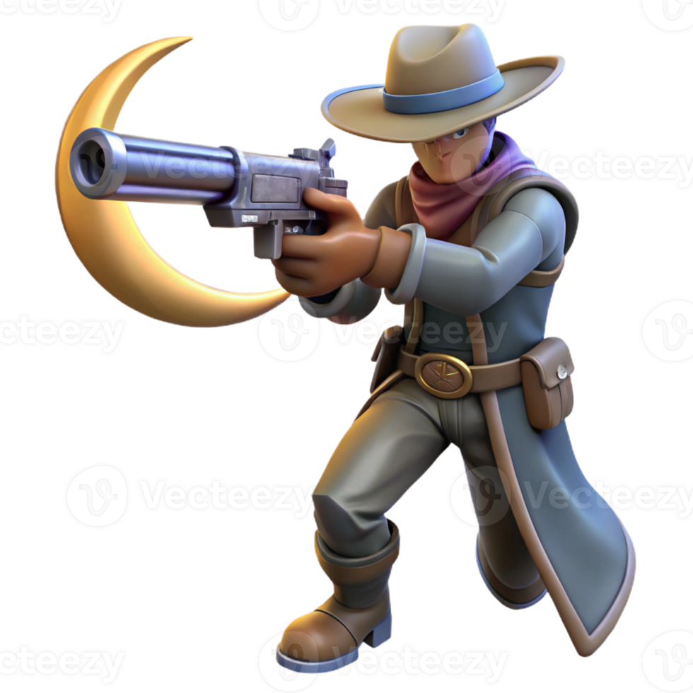 beautiful minimalist 3D Render Cowboy Gunslinger Moonlit Adventure original png