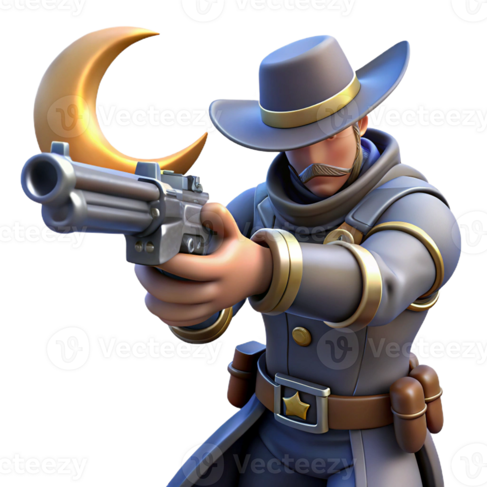 dramatic rustic 3D Illustration Wild West Sheriff Gunfighter authentic png