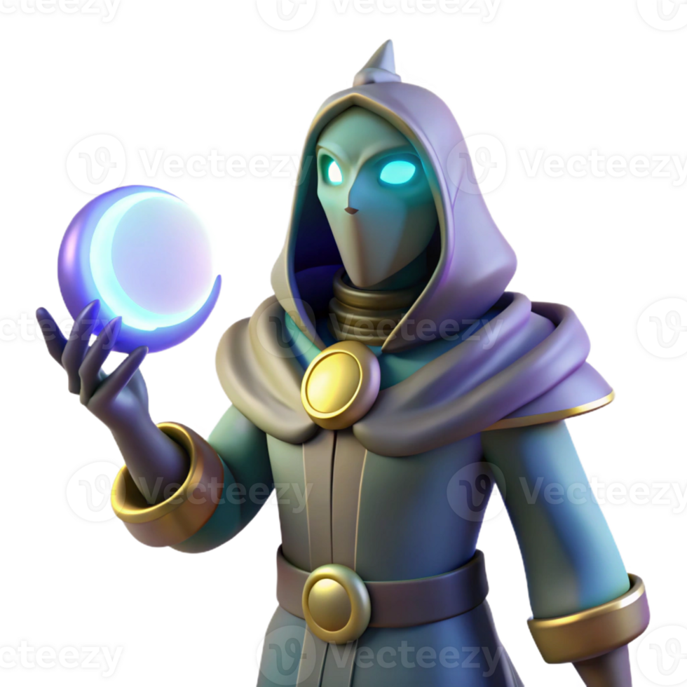 vibrant creative 3D Render Mystic Wizard with Orb detailed png