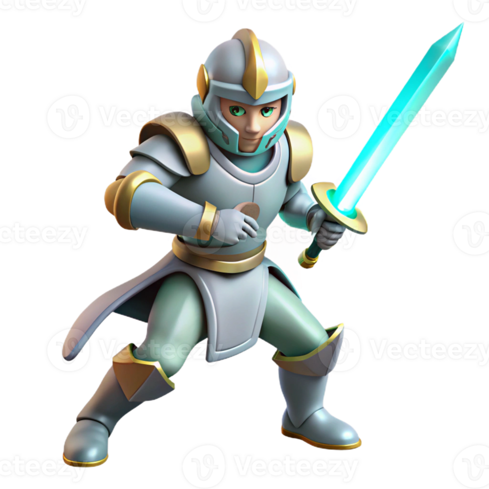 serene modern Brave Cartoon Knight 3D Render high quality png