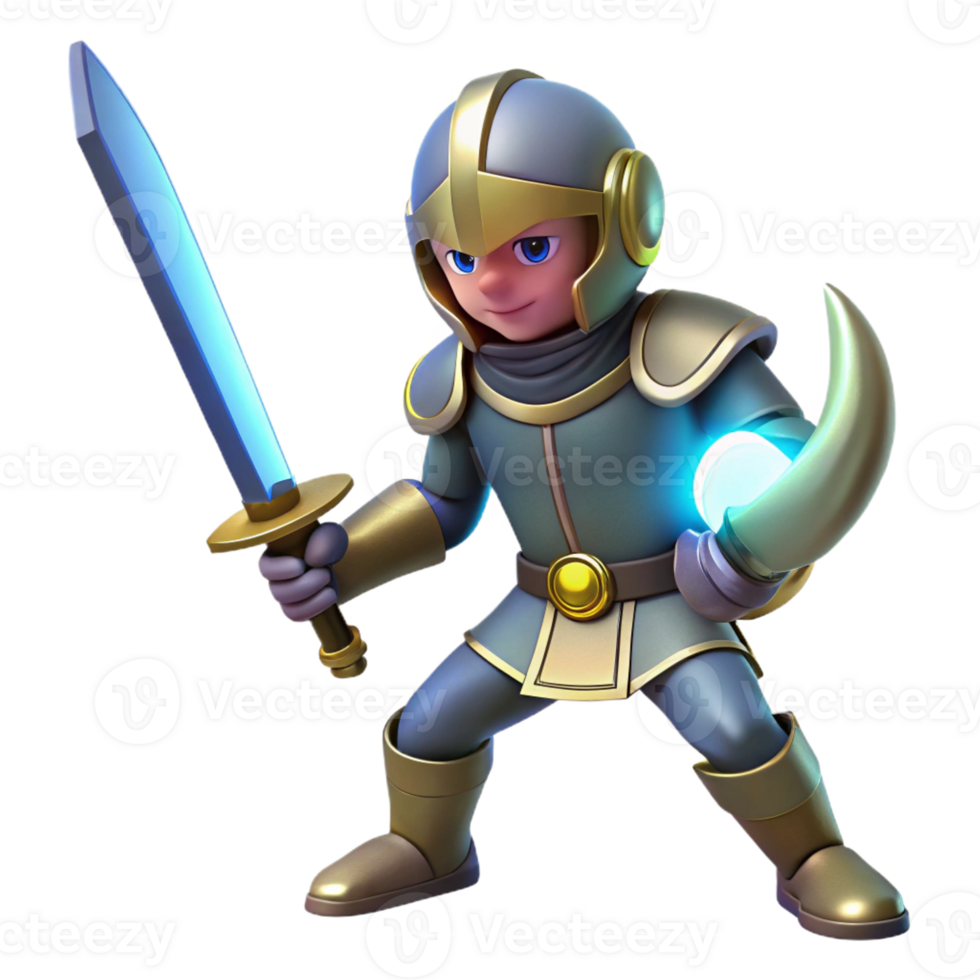 impressive vintage Brave Young Knight 3D Render high quality png