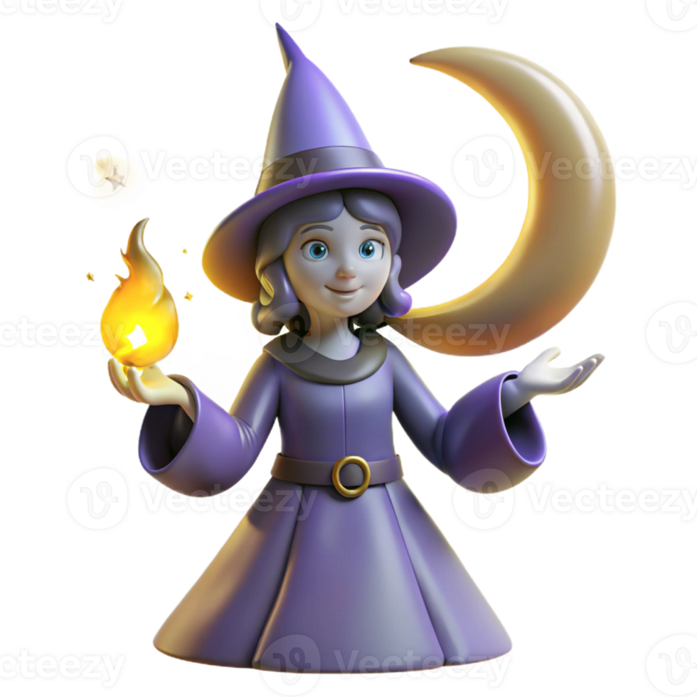 elegant modern Cute Witch 3D Render original png