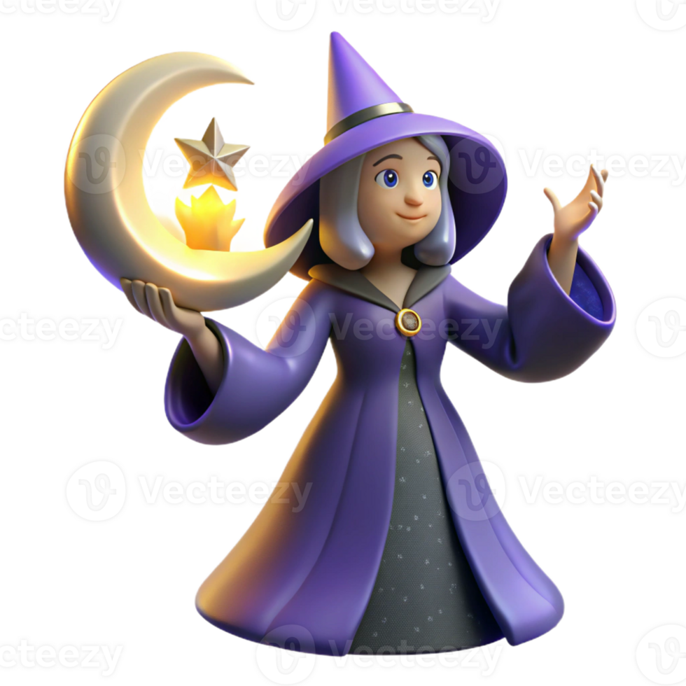 elegant vintage 3D Render of a Friendly Witch authentic png