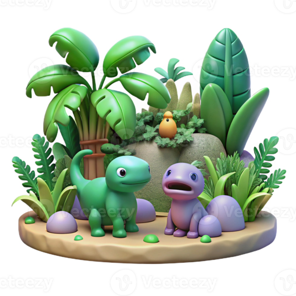 beautiful vintage Cute Cartoon Dinosaur 3D Render high resolution png