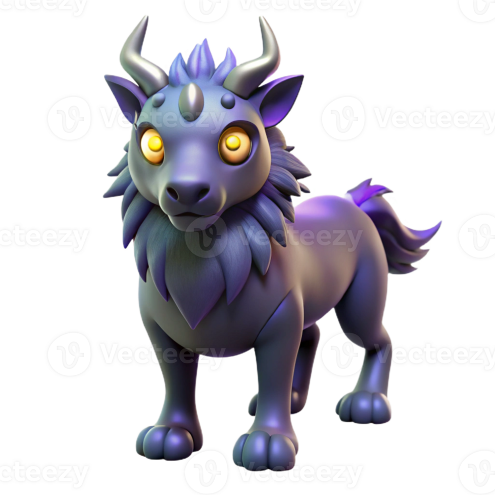dramatic contemporary Purple Fantasy 3D Render of a Cute Mythical Creature high quality png