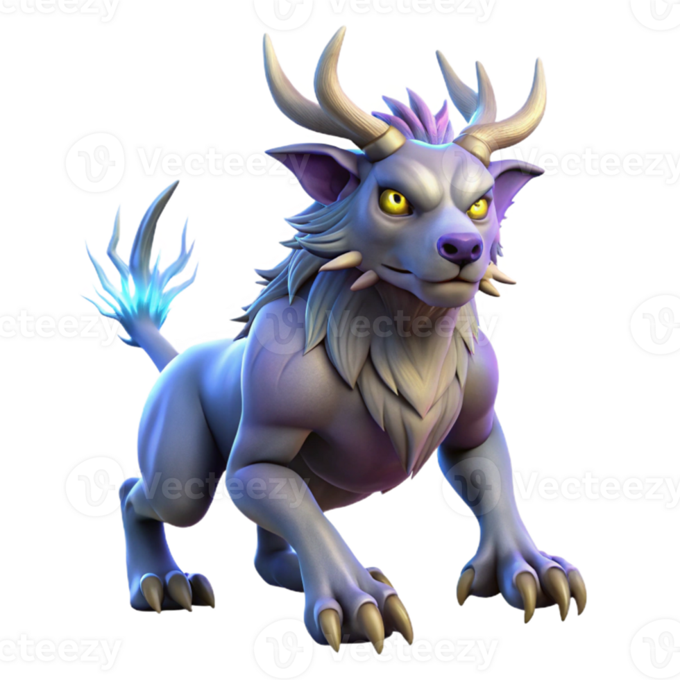 dramatic creative Fantasy 3D Render of a Wolf like Creature high quality png