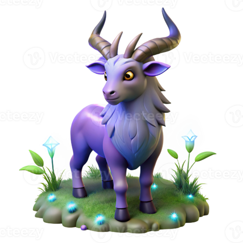 magnificent abstract Purple Goat 3D Render detailed png