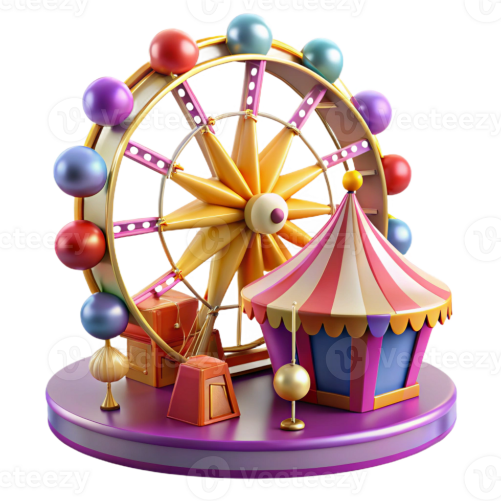 serene classic 3D Render Ferris Wheel and Circus Tent Illustration high resolution png