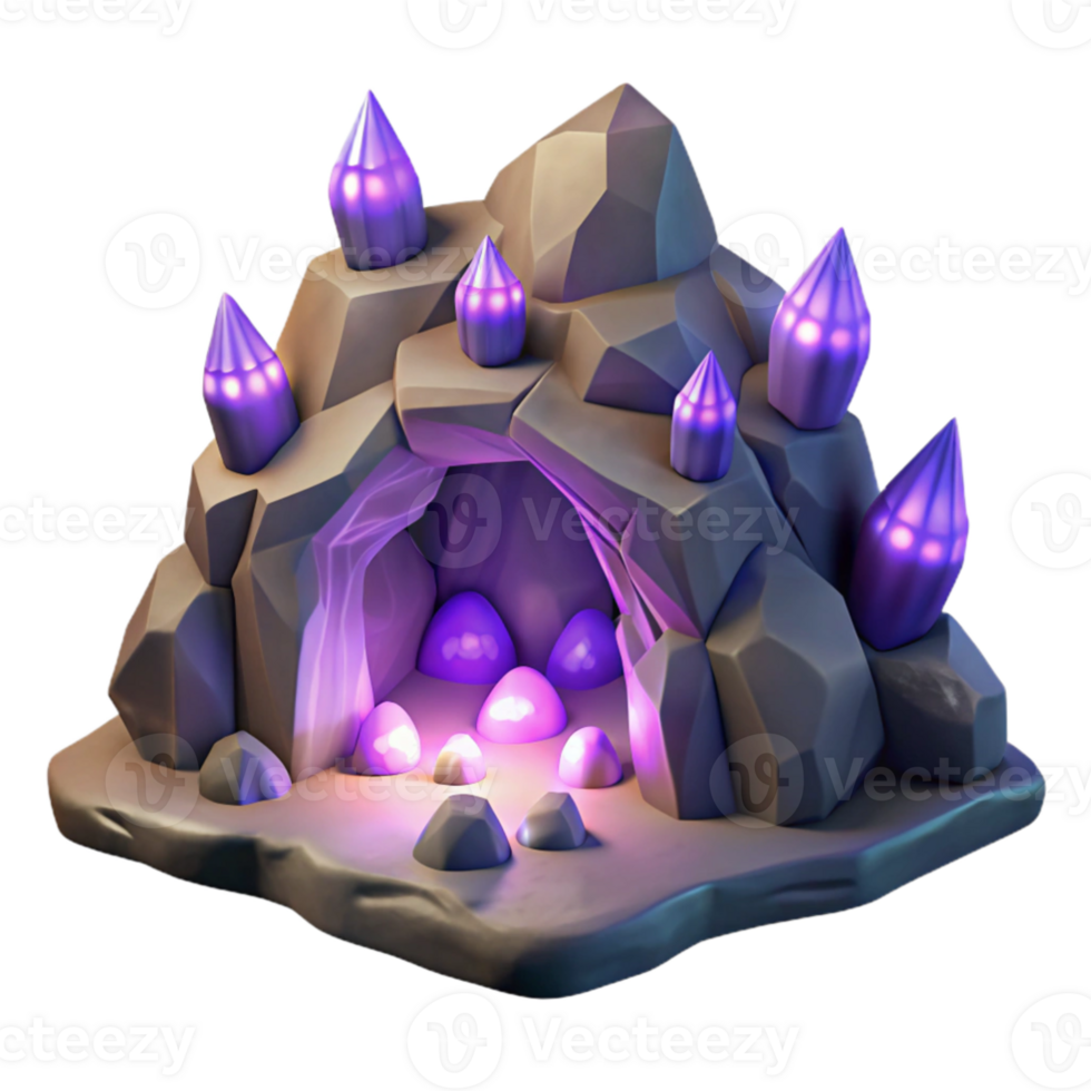 serene contemporary Magical Crystal Cave 3D Render original png